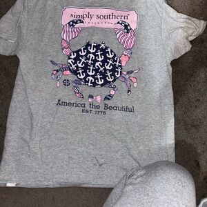 Simply Southern Kids Gray Tee with Pink and Navy Crab